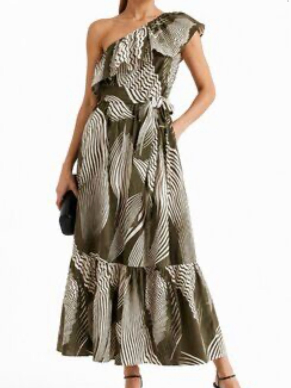 Express Women’s Olive One-Shoulder Ruffle Maxi Dress xl like new